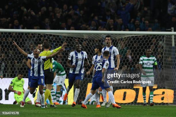 Porto defender Ivan Marcano from Spain celebrates scoring Porto goal with his team mates during the Portuguese Primeira Liga match between FC Porto...