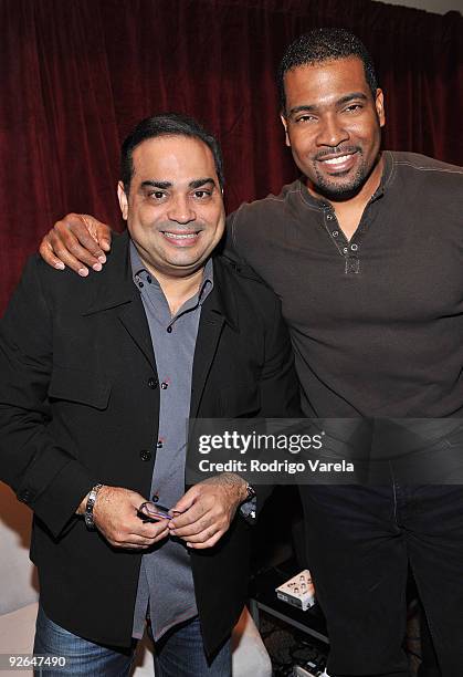 Musician Gilberto Santa Rosa and DJ Carlos Alvarez attend the 10th Annual Latin GRAMMY Awards Univision Radio Remotes Day 2 held at the Mandalay Bay...