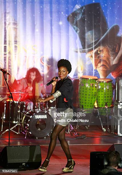 Shingai Shoniwa of the The Noisettes perform before the annual switch on of Regent Street Christmas Lights on November 3, 2009 in London, England.
