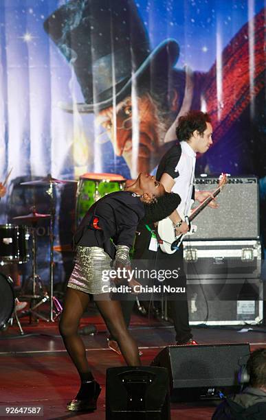 The Noisettes perform before the annual switch on of Regent Street Christmas Lights on November 3, 2009 in London, England.