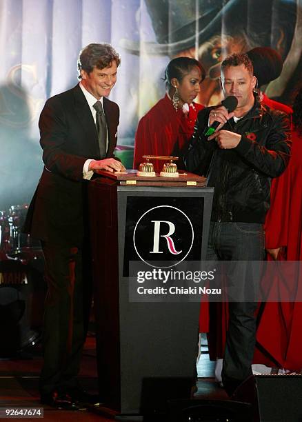 Colin Firth and Toby Anstis attend the annual switch on of Regent Street Christmas Lights on November 3, 2009 in London, England.