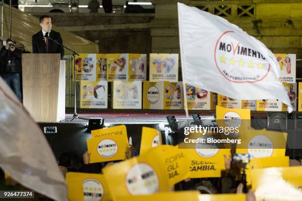 Luigi Di Maio, leader of Italy's anti-establishment Five Star Movement, speaks during a general election campaign rally in Rome, Italy, on Friday,...