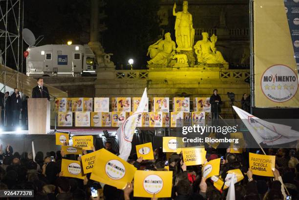 Luigi Di Maio, leader of Italy's anti-establishment Five Star Movement, speaks during a general election campaign rally in Rome, Italy, on Friday,...