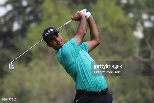 Shubhankar Sharma of India plays his shot from the 17th tee during the second round of World Golf Championships-Mexico Championship at Club de Golf...