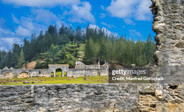 ruins of the new goal at kingston norfolk island - norfolk island stock pictures, royalty-free photos & images