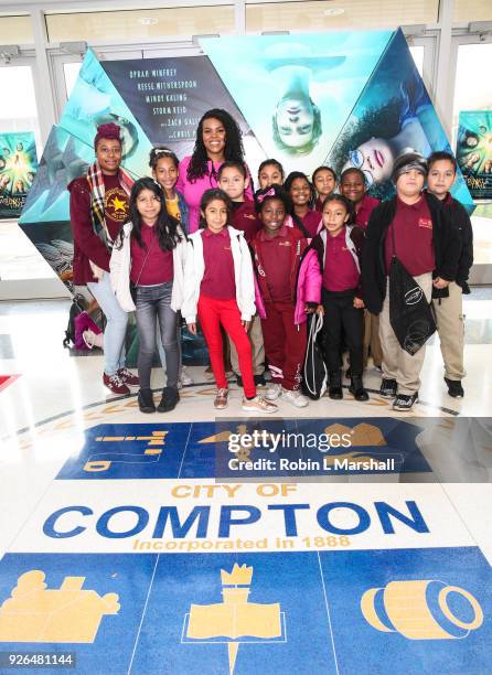 Mayor Aja Brown and students from the Barack Obama Charter School attend Disney's "A Wrinkle In Time" at Douglas F. Dollarhide Community Center on...