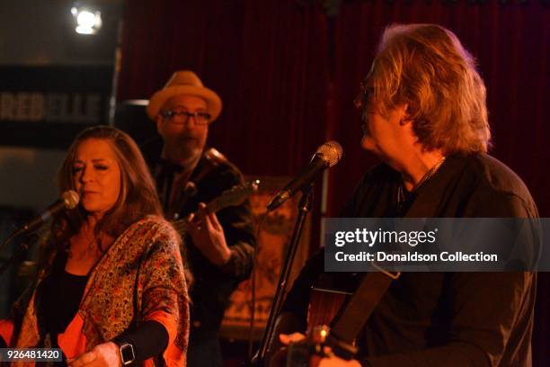 Musicians John Jorgenson and Carlene Carter at the Rebelle Roadshow California Kickoff Party at Thinkfactory Media on March 1, 2018 in Los Angeles,...