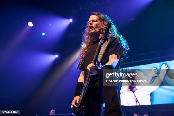 Bassist Jack Gibson of Exodus performs at Mr Pickles Thrash-tacular at The Regency Ballroom on February 25, 2018 in San Francisco, California.