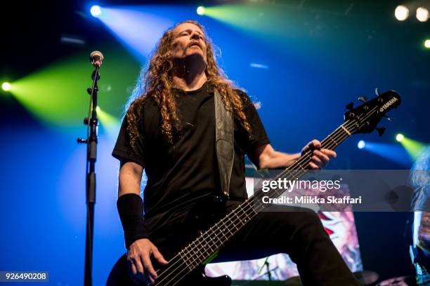Bassist Jack Gibson of Exodus performs at Mr Pickles Thrash-tacular at The Regency Ballroom on February 25, 2018 in San Francisco, California.