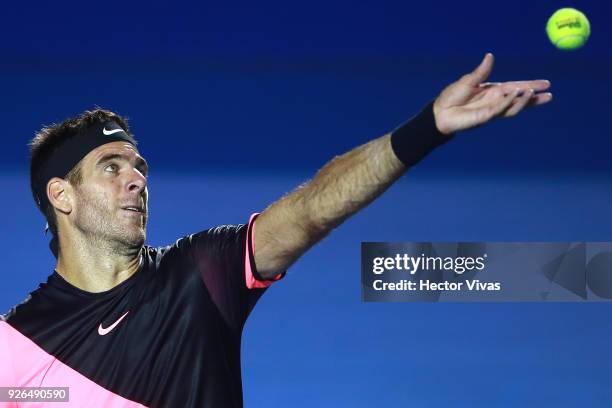 Juan Martin del Potro of Argentina serves during the match between Juan Martin del Potro of Argentina and Dominic Thiem of Austria as part of the...