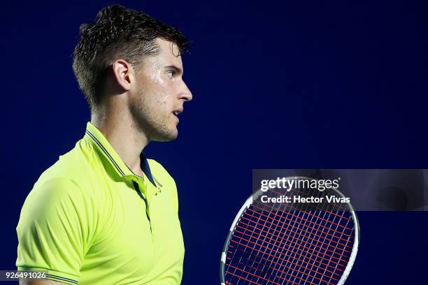 Dominic Thiem of Austria gestures during the match between Juan Martin del Potro of Argentina and Dominic Thiem of Austria as part of the Telcel ATP...