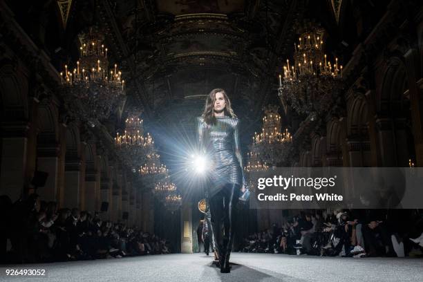 Luna Bijl walks the runway during the Balmain show as part of the Paris Fashion Week Womenswear Fall/Winter 2018/2019 on March 2, 2018 in Paris,...