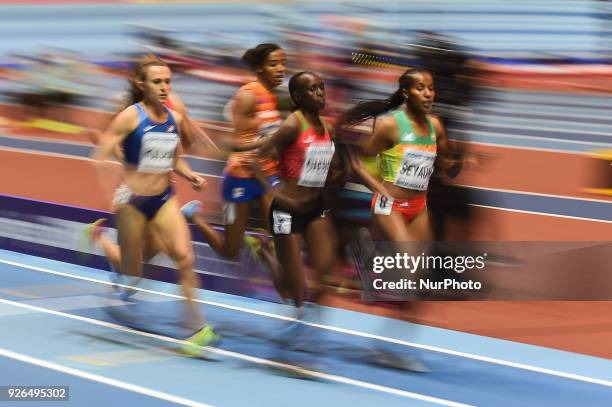 Dawit Seyaum of Ethiopia and at 1500 meter semi final at World indoor Athletics Championship 2018, Birmingham, England on March 2, 2018.