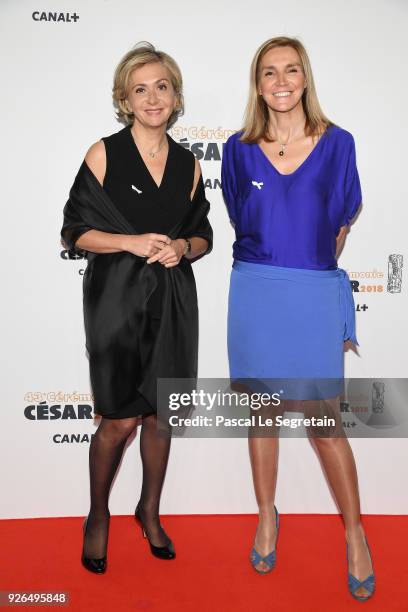 Valerie Pecresse and a guest arrive at the Cesar Film Awards 2018 at Salle Pleyel on March 2, 2018 in Paris, France.