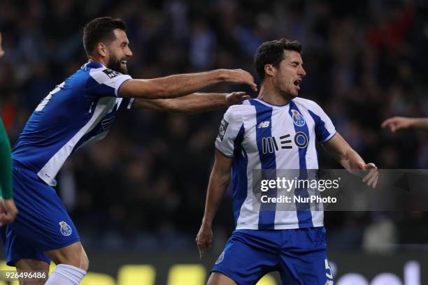 Porto's Spanish defender Ivan Marcano celebrates after scoring a goal during the Premier League 2017/18, match between FC Porto and Sporting CP, at...