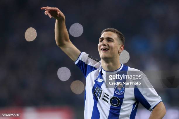 Porto's Portuguese defender Diogo Dalot celebrates the victory in the game during the Premier League 2017/18, match between FC Porto and Sporting CP,...