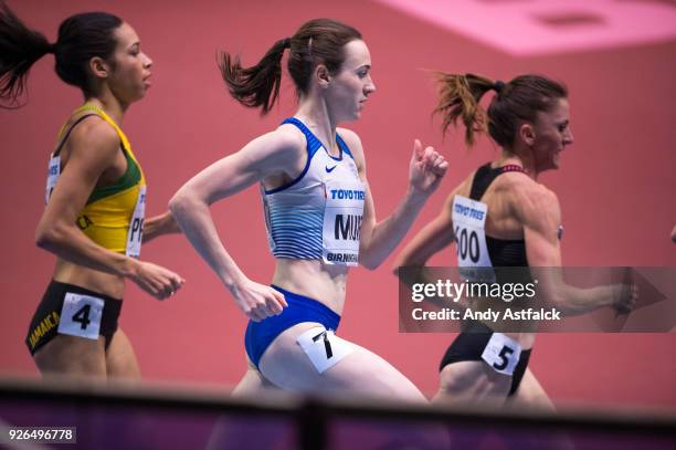 Laura Muir of Great Britain in action during Round 1 of the Women's 1500m on Day 2 of the IAAF World Indoor Championships at Arena Birmingham on...