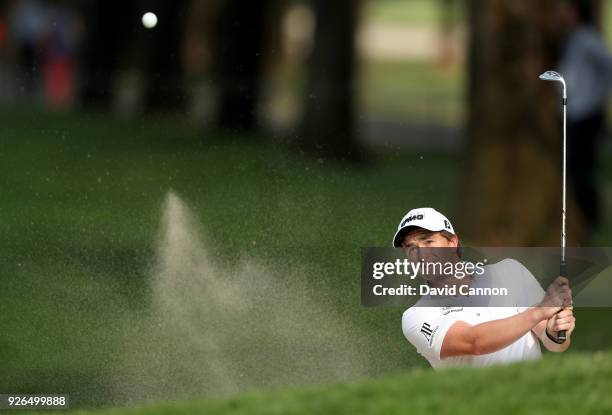 Paul Dunne of Ireland plays his third shot on the par 4, 18th hole during the second round of the World Golf Championships-Mexico Championship at the...