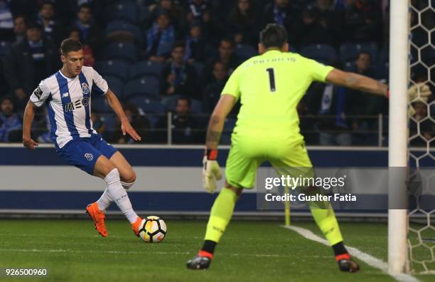 Porto defender Diogo Dalot from Portugal with Sporting CP goalkeeper Rui Patricio from Portugal in action during the Primeira Liga match between FC...