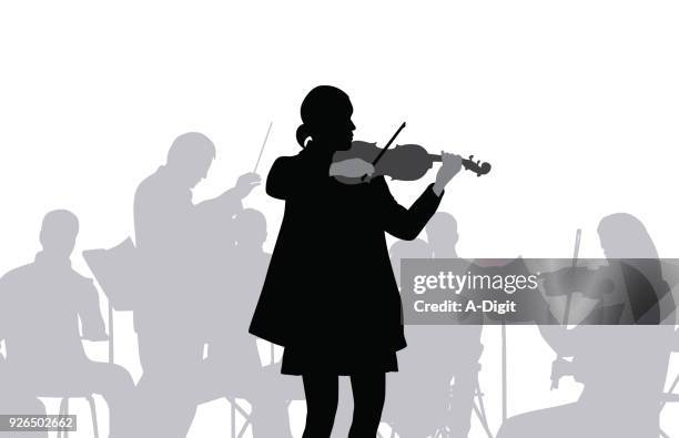 ilustraciones, imágenes clip art, dibujos animados e iconos de stock de orquesta de violon - música clásica