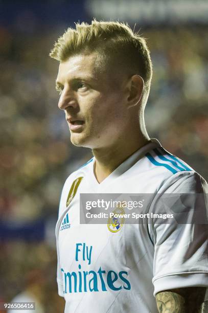 Toni Kroos of Real Madrid reacts during the La Liga 2017-18 match between Levante UD and Real Madrid at Estadio Ciutat de Valencia on 03 February...