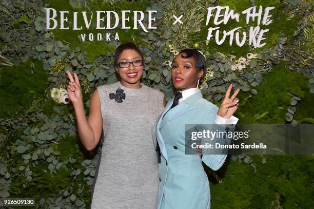 Journalist Alicia Quarles and Janelle Monae attend as Janelle Monae and Belvedere Vodka kick-off "A Beautiful Future" Campaign with Fem the Future...
