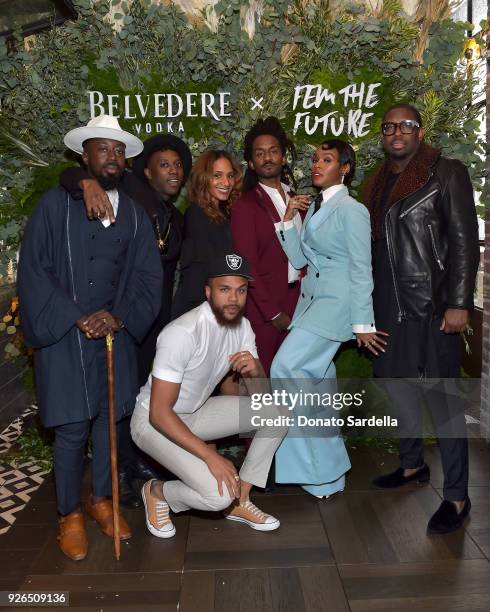 Nana Kwabena Tuffuor, Chuck Lightning, Lord Kelli Andrews, Jidenna, Nate Wonder, Janelle Monae and Mikael Moore attend as Janelle Monae and Belvedere...