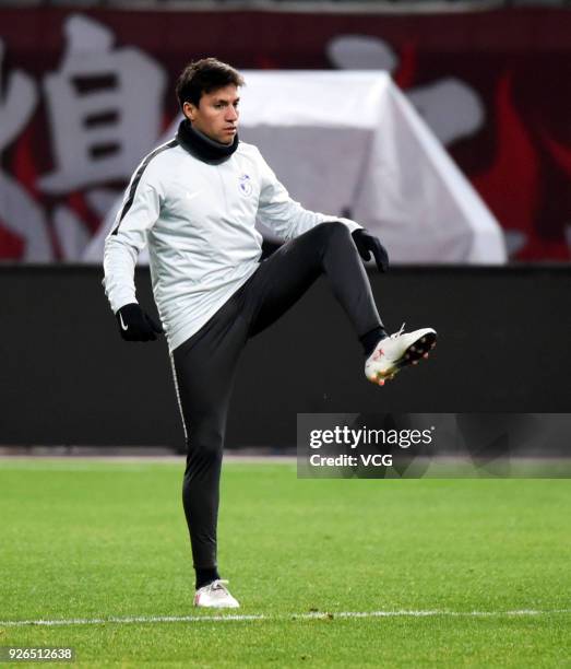 Nicolas Gaitan of Dalian Yifang attends a training session on March 2, 2018 in Shanghai, China.