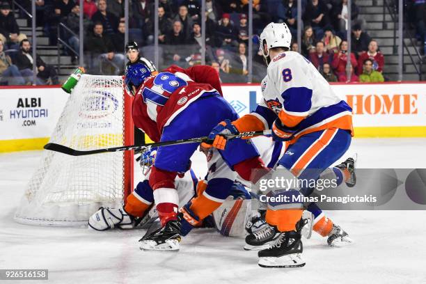 Kerby Rychel of the Laval Rocket scores a goal in the first period against the Bridgeport Sound Tigers during the AHL game at Place Bell on March 2,...