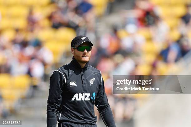 New Zealand player Martin Guptill during game three of the One Day International series between New Zealand and England at Westpac Stadium on March...