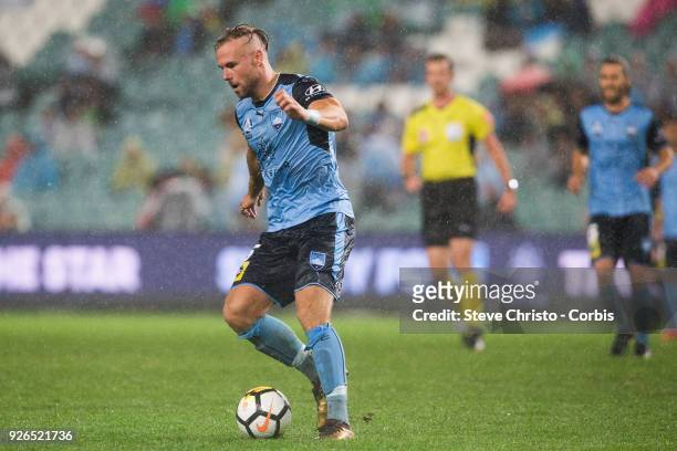 Jordy Buijs of Sydney FC passes the ball during the round 21 A-League match between Sydney FC and the Western Sydney Wanderers at Allianz Stadium on...