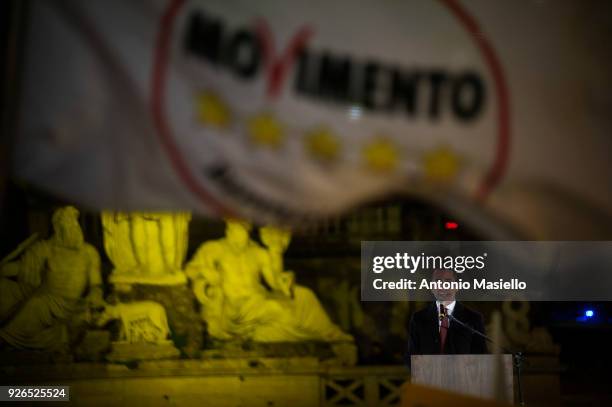 Luigi Di Maio takes part to the final rally of Five star Movement for the upcoming general political election on March 02, 2018 in Rome, Italy. The...