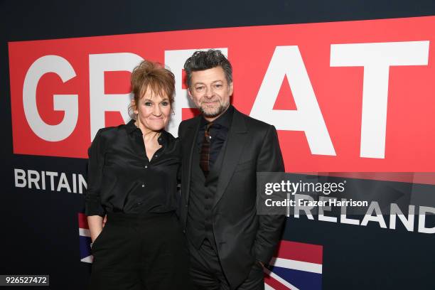 Lorraine Ashbourne and actor Andy Serkis attends the Great British Film Reception honoring the British nominees of The 90th Annual Academy Awards on...