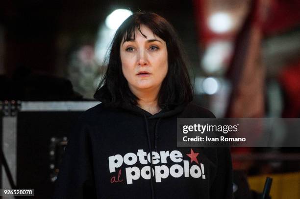 Viola Carofalo, leader of the extreme left party "Power to the People", closes his electoral campaign in Piazza Dante on March 2, 2018 in Naples,...