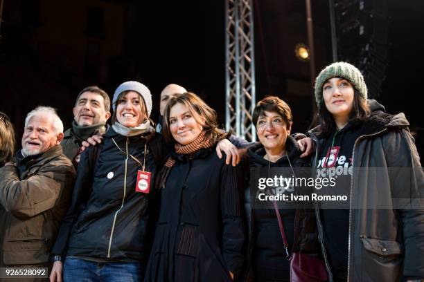 Viola Carofalo, leader of the extreme left party "Power to the People", closes his electoral campaign in Piazza Dante on March 2, 2018 in Naples,...