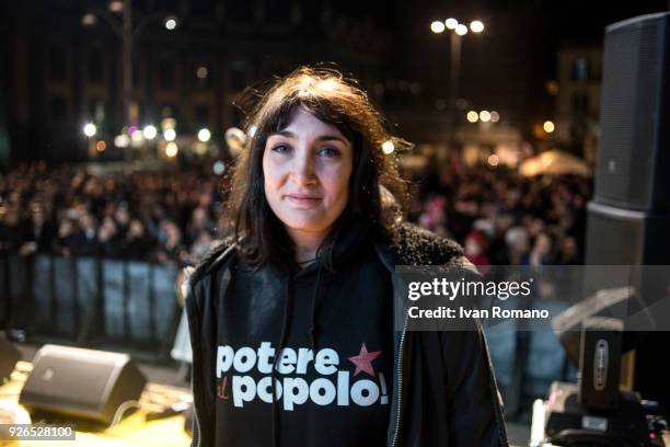 Viola Carofalo, leader of the extreme left party "Power to the People", closes his electoral campaign in Piazza Dante on March 2, 2018 in Naples,...