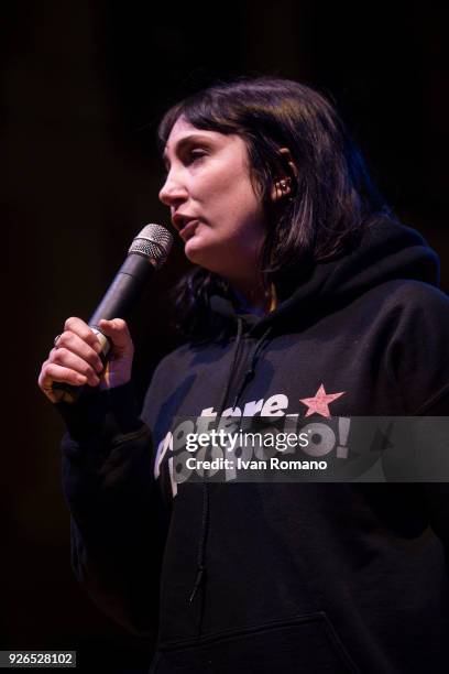 Viola Carofalo, leader of the extreme left party "Power to the People", closes his electoral campaign in Piazza Dante on March 2, 2018 in Naples,...