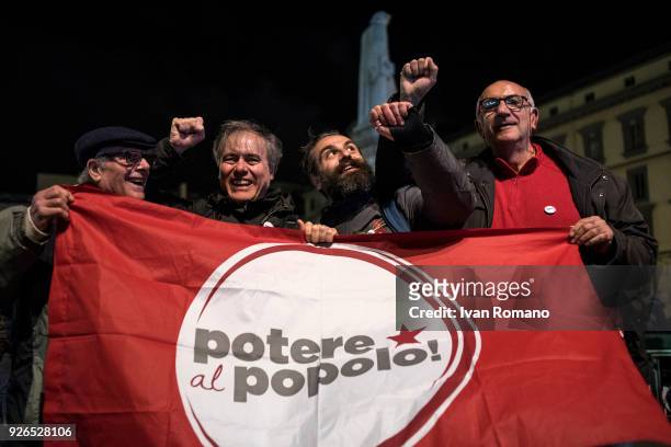 Viola Carofalo, leader of the extreme left party "Power to the People", closes his electoral campaign in Piazza Dante on March 2, 2018 in Naples,...