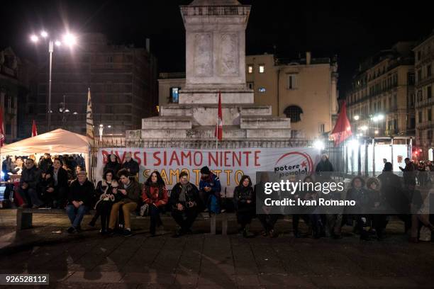 Viola Carofalo, leader of the extreme left party "Power to the People", closes his electoral campaign in Piazza Dante on March 2, 2018 in Naples,...