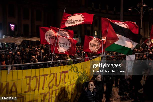 Viola Carofalo, leader of the extreme left party "Power to the People", closes his electoral campaign in Piazza Dante on March 2, 2018 in Naples,...