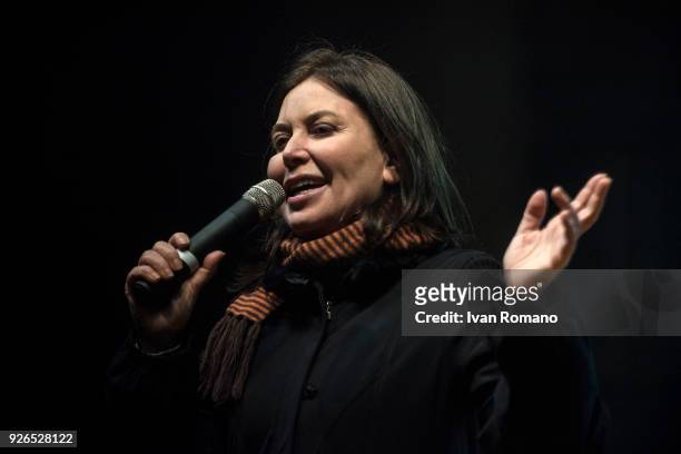 Sabina Guzzanti, satirical actress during the closing electoral campaign of the extreme left party "Power to the People" in Piazza Dante on March 2,...