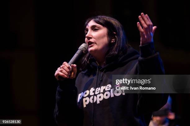 Viola Carofalo, leader of the extreme left party "Power to the People", closes his electoral campaign in Piazza Dante on March 2, 2018 in Naples,...