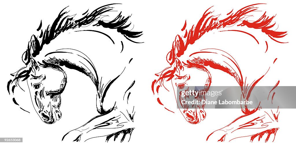 Hand Drawn Bilder Skizzenhafte Horse Tintenskizze -Red und Schwarz