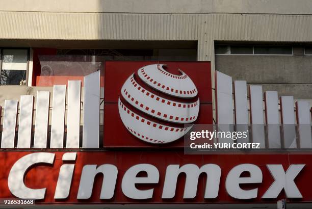 View of the facade of the Cinemex movie theater chain on March 2, 2018 in Mexico City. Mexican film directors have won the most important Hollywood...