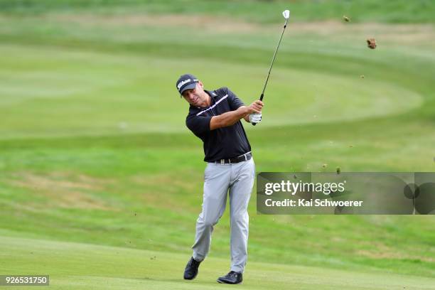 Terry Pilkadaris of Australia plays a shot during day three of the ISPS Handa New Zealand Golf Open at Millbrook Golf Resort on March 3, 2018 in...