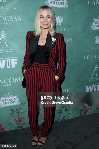 Margot Robbie attends the 11th annual celebration of the 2018 female Oscar nominees presented by Women in Film at Crustacean on March 2, 2018 in...