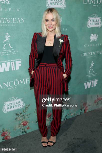 Margot Robbie attends the 11th annual celebration of the 2018 female Oscar nominees presented by Women in Film at Crustacean on March 2, 2018 in...