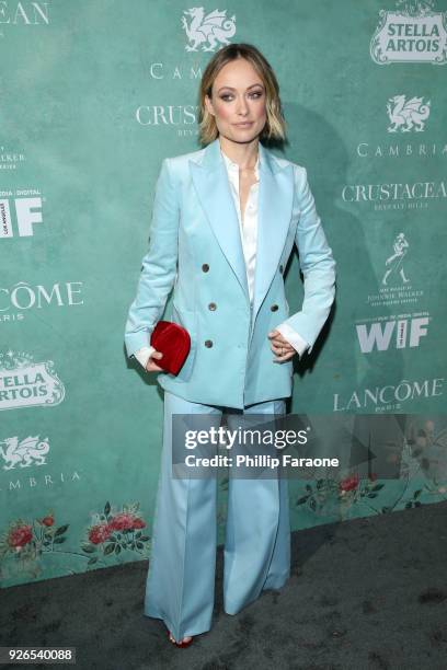 Olivia Wilde attends the 11th annual celebration of the 2018 female Oscar nominees presented by Women in Film at Crustacean on March 2, 2018 in...