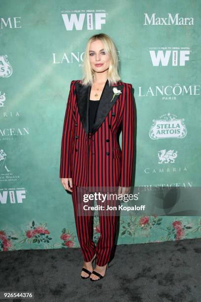 Margot Robbie attends the 11th annual celebration of the 2018 female Oscar nominees presented by Women in Film at Crustacean on March 2, 2018 in...