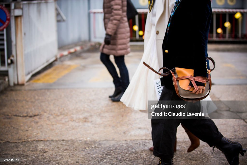 Fashion detail of Loewe Gate bag, is seen in the streets of Paris News  Photo - Getty Images